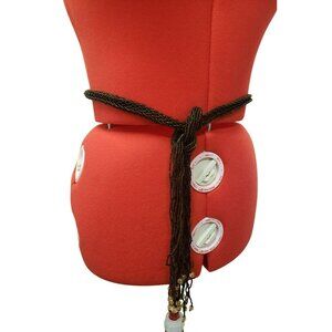 Brown Beaded Braided Belt With Glass Bead Tassels 33" length, Festival Boho